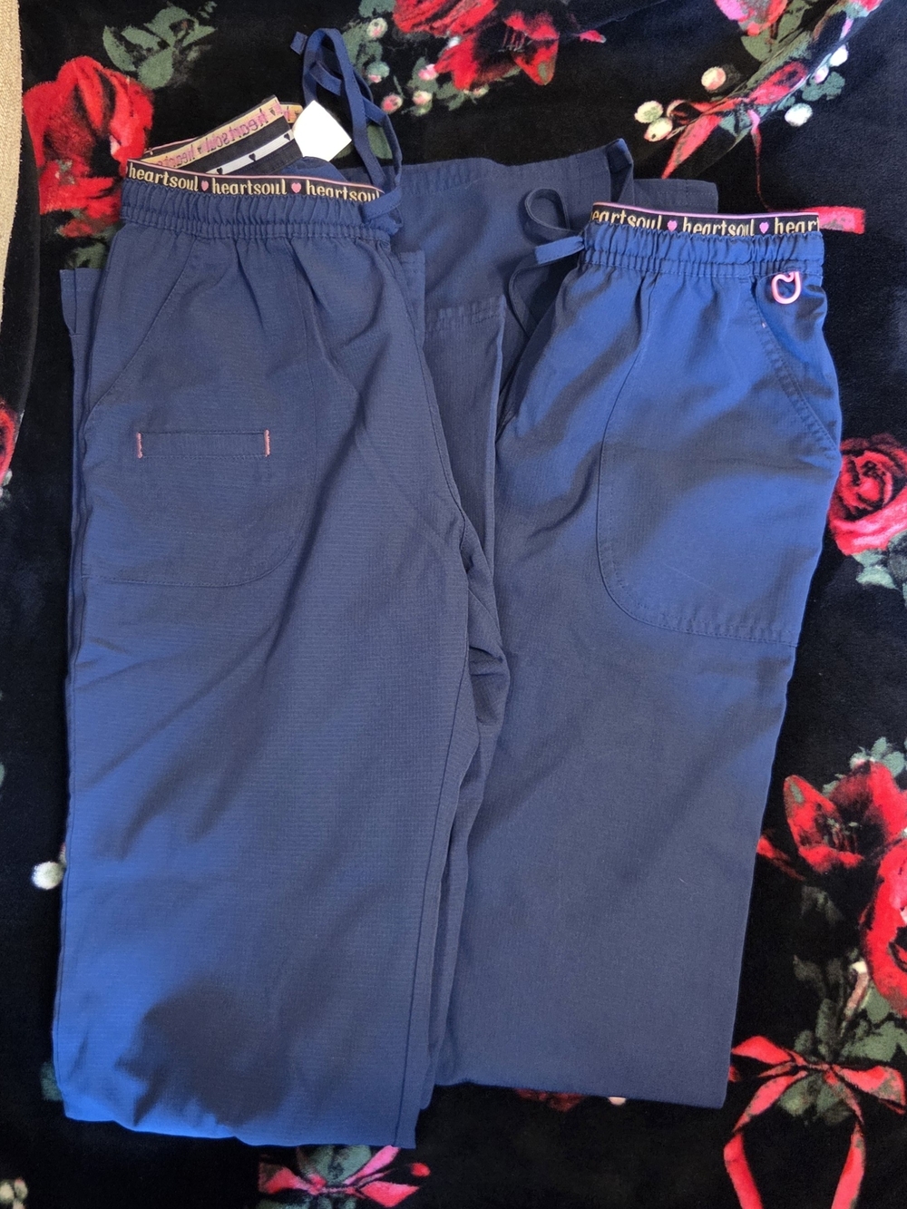 HeartSoul Navy Blue Women's Scrub Top & Pants Set with Branded Waistband (2)